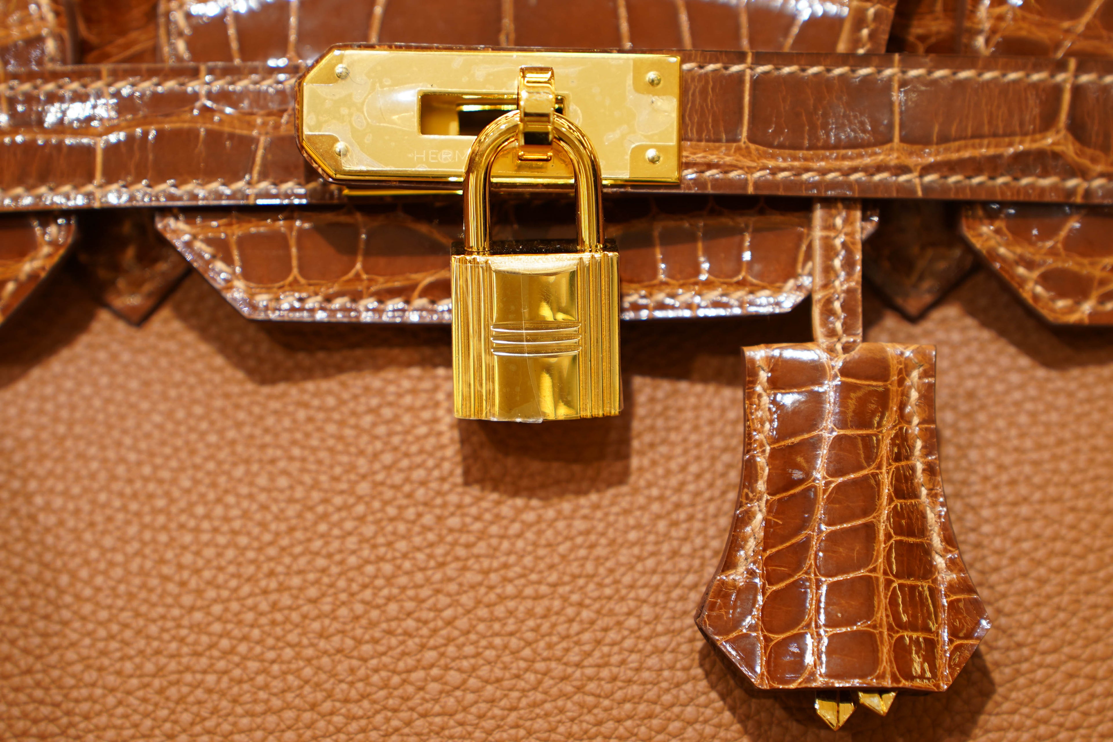 Hermes | Birkin 30 – Touch – Togo & Shiny Niloticus Crocodile – Caramel Tabac Camel – Gold Hardware