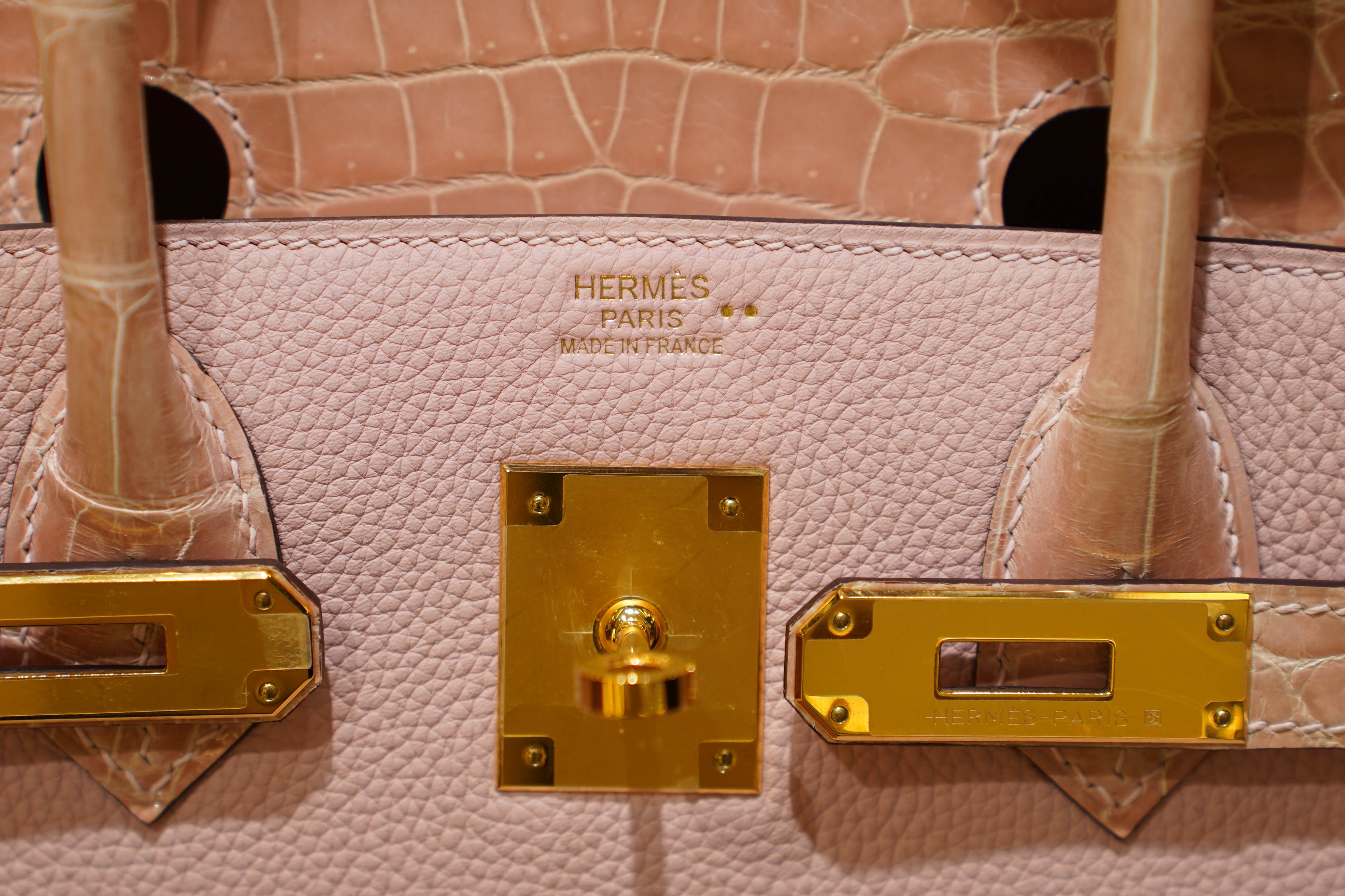 Hermes | Birkin 30 – Touch – Togo & Shiny Niloticus Crocodile – Rose Sakura – Gold Hardware