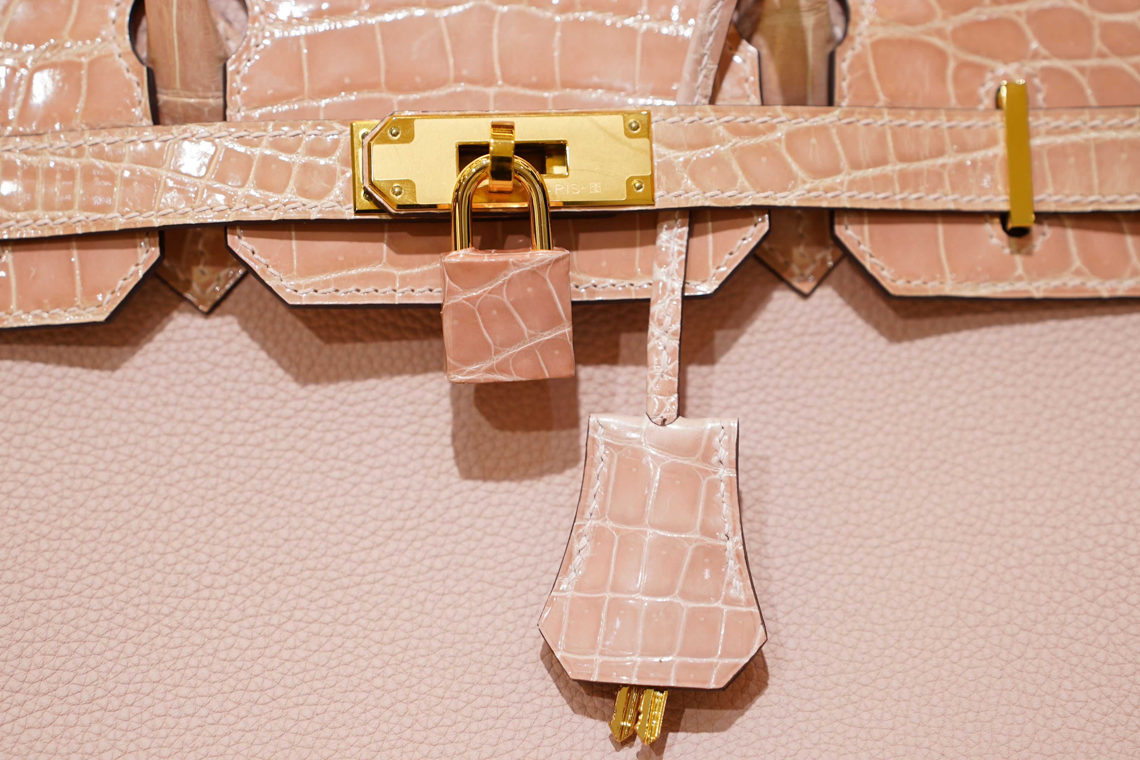 Hermes | Birkin 30 – Touch – Togo & Shiny Niloticus Crocodile – Rose Sakura – Gold Hardware