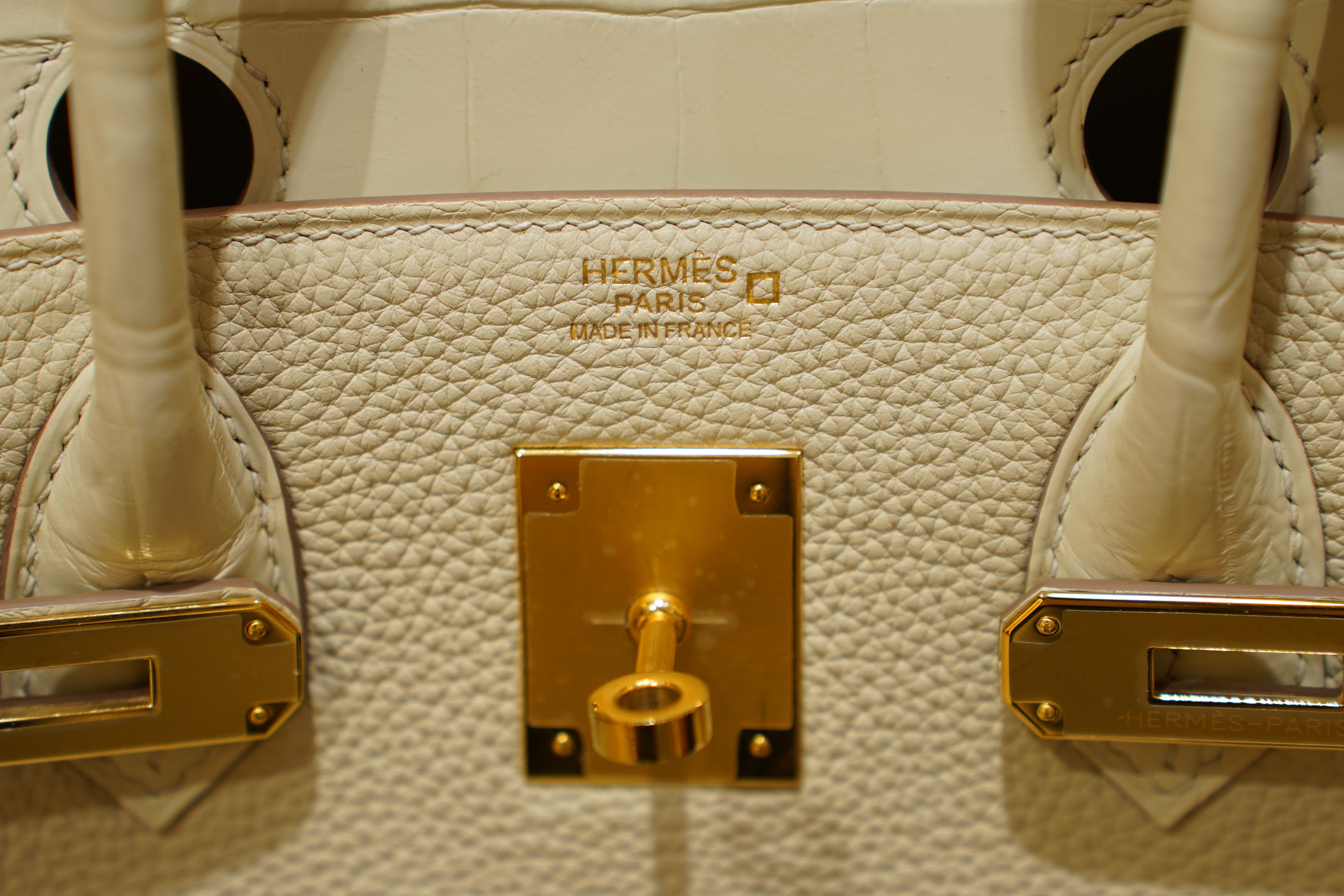 Hermes | Birkin 30 – Togo & Niloticus Crocodile – White – Gold Hardware