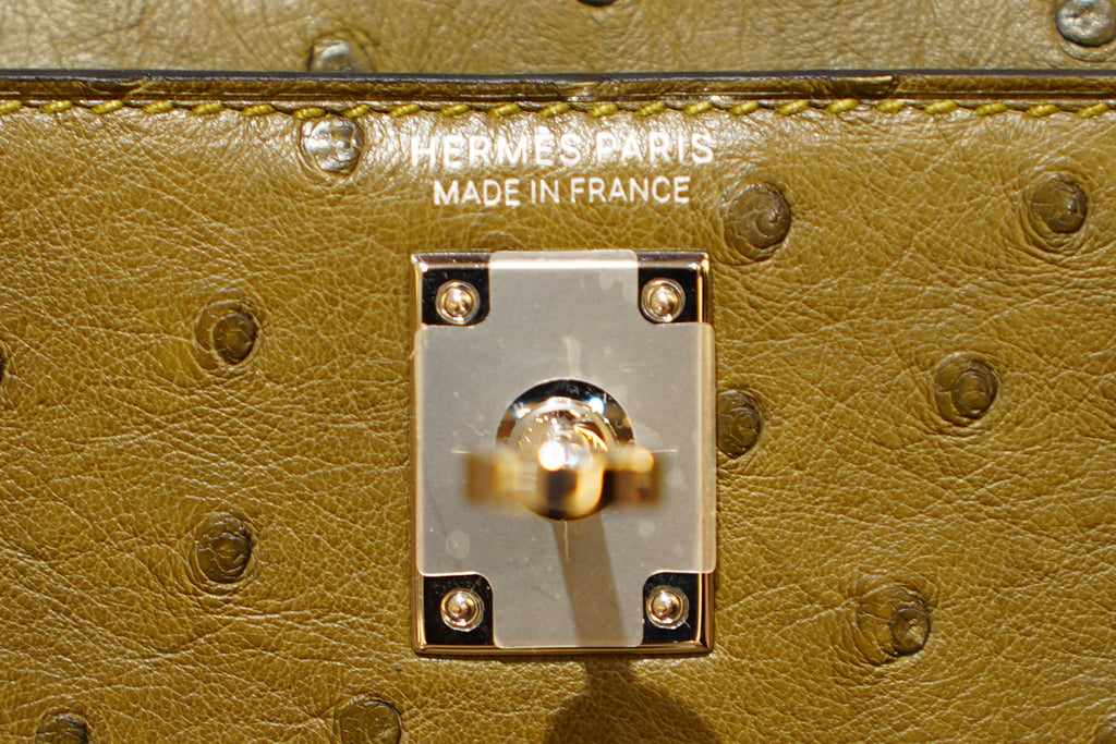 Hermes | Mini Kelly – Ostrich – Khaki Green – Palladium Hardware